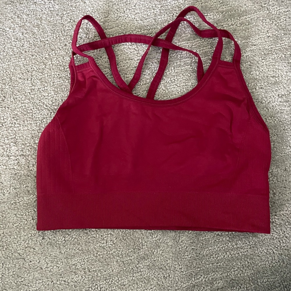 Dark red sports bra with crisscross back details